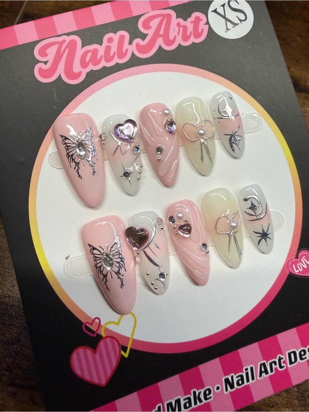 Pink & White Nail Art Press On Nails - Xsmall
